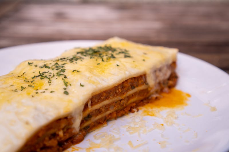 Baked lasagna with layers of cheese